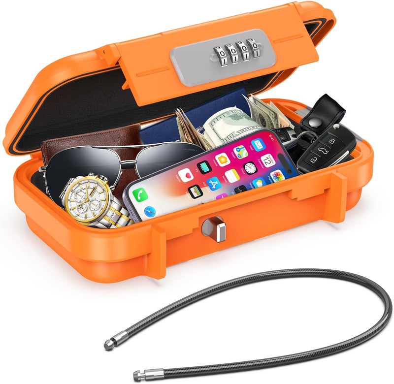 AMIR Portable Combination Lock Box, Security Case Lock Box with Code, Waterproof Anti-Theft Mini Travel Safe Box with Removable Chain, Portable Lock Box for Dorm Beach Hotel - Image 1